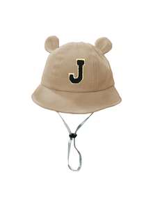 1 Piece Khaki Adjustable Sun Hat Cute Bear Ear Letter Patch Bucket Hat For Infants Breathable Outdoor Sun Protection Cap For Beach, Travel, Nursery & Daily Play Aged 0-2Y - Khaki - View 10