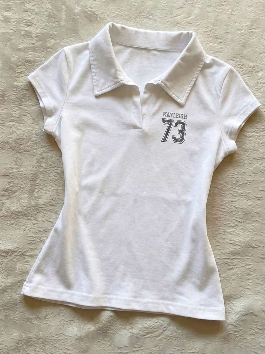 Y2K 领 Polo 衫，时尚露脐上衣，女士夏季穿搭，沙滩休闲装 - 酒紅色 - 查看 1