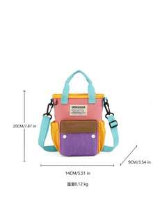 1pc Unisex Contrast Color Nylon Zipper Closure Casual Tote Bag Crossbody Bag, Lightweight Outdoor Hiking Bag, Suitable For All Seasons Daily Use - A - View 3