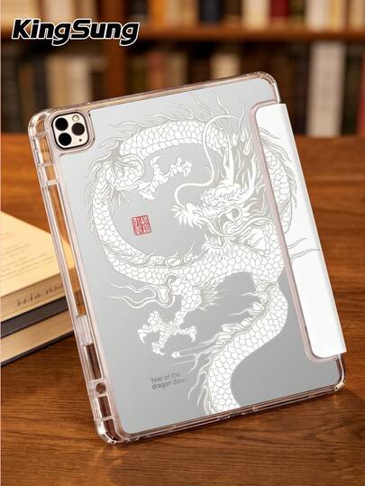 Kingsung Ốp bảo vệ họa tiết Rồng mới năm 2026 dành cho iPad Air 8 11 inch (M4), iPad thế hệ thứ 11 11 inch (A16), iPad 7/8/9, có thể điều chỉnh nhiều góc độ, hỗ trợ 6 chế độ, khe cắm bút cảm ứng tích hợp, mặt lưng trong suốt, chống rơi vỡ, chức năng tự động bật/tắt màn hình. Cũng phù hợp với Galaxy Tab S9 FE 2023 10.9 inch, Kindle thế hệ thứ 11 2024/2022.