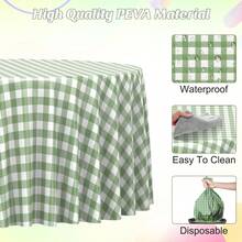 6 Pcs Sa Green Gingh Tablecloth Drats,  Round Green Cheered Tablecloth Buff Plaid Table Cover For  Shower Bridal Wedding Birthday Partupplies,84x84 Inch Variant 6 - 鼠尾草綠-圓形 - 查看 3