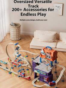 City Adventure Track Toy Set, Transformable Train & Car, Educational Electric Toy Car, Children's Birthday Gift - Multicolor - View 4