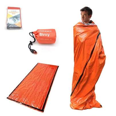 1pc Outdoor Emergency Sleeping Bag With Whistle, Camping Survival Insulated PE Aluminum Foil Multipurpose Rescue, Hiking, Cycling, Outdoor Adventure Essential