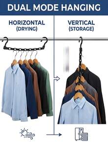 [US-Based Shipping]10 Pack Space Saving Clothes Hanger Wardrobe Organizer - ABS Material Thick Plastic Multi-Hooks, Premium Smart Hanger Hooks, Sturdy Cascading Hangers With 5 Holes For Heavy Clothes, Every Hanger Organizer Can Hold 5 Garments Horizontally And  Vertically. And Each Clothing Hanger Has 5 Holes Slots To Prevent Clothes From Slipping And Falling, Our Cascading Hangers Also Feature Swiveling 360° Degree Rotating Hooks With A Wide Diameter To Fit A Large Range Of Closet Rack Rods. The Scientific Design Of The Closet Organization Makes Full Use Of The Space, Saves 80% Of The Space Of The Wardrobe, And Makes Your Wardrobe Look Very Neat. Closet Organizers And Storage, College Dorm Room Essentials. Space Saving, Wrinkle-Proof, Compact Wardrobe Storage, With 5 Slots, 360° Rotation, Easy Operation, Suitable For T-Shirts, Shirts, Short Sleeves, Skirts, Spring, Summer Tops. It's Great For Hanging Your Coat, Suit, Jacket, Sweater, Shirt, Pants, Jeans, Dress, Purse Or Accessories. - 彩色 - 查看 7