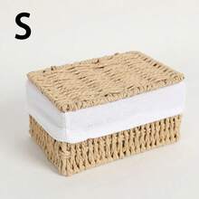 1pc/3pcs Multipurpose Storage Basket, Entryway Tabletop Organizer Box For Snacks, Cosmetics, Home Use Retro Woven Basket - Khaki - View 9