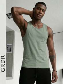GRDR Men's Summer Casual Sleeveless Round Neck Tank Top - Army Green - View 3