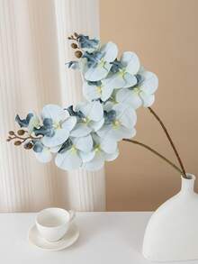 1pc Artificial Phalaenopsis Orchid Flower, Silk Fake Flower, Suitable For Wedding Party Decor, Cake Decor, Home Living Room Tabletop Decor, Autumn Party Decor, Harvest Centerpiece Decor, Wreath Decor - Light Blue - View 5