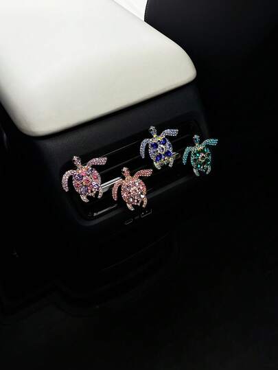 1个创意海龟汽车出风口夹装饰，时尚汽车内饰配件，带双层无味海绵垫，可添加香味