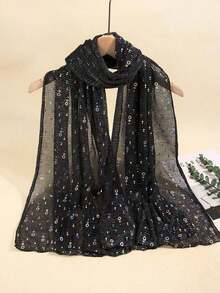 1pc Women'S Lightweight Solid Color Sequin Bandana Square Scarf, Headscarf, Middle Eastern Hijab, Decorative Shawl, Sun Protection Beach Wrap, Suitable For Daily Use - Đen 2 - Xem 4
