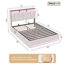 Letto ZSSWSS con contenitore 140/160 x 200 cm con contenitore idraulico, letto matrimoniale imbottito, rete a doghe, struttura letto, copriletto, beige/grigio - Beige - Visualizzare 3