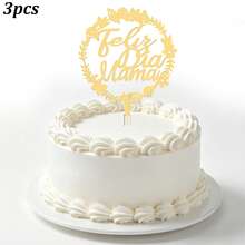 1 pièce/Ensemble de 3 pièces Ensemble de décorations de gâteau en acrylique doré "Feliz Dia Papa" et "Feliz Dia Mama" en espagnol - Fournitures pour fête de la Fête des Pères et de la Fête des Mères en Amérique latine - multicolore - Voir 8