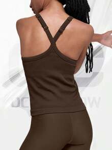 Seamless Ribbed Favorite Full Length Bra Tank - Espresso - View 2