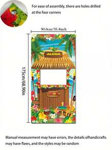 Fundal foto pentru petrecere hawaiană 180*90cm - Design vibrant de plajă tropicală cu elemente de totem, Aloha și ananas, ideal pentru sărbători tropicale, petreceri tematice Luau și evenimente de vară, Decor tematic hawaian | Decor tematic tropical | Decor tematic Luau, Decorațiune petrecere Luau - Pânză de fundal - Vizualizare 5