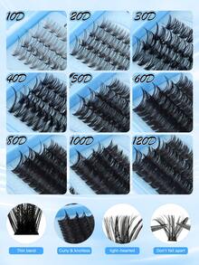 Bộ dụng cụ tự làm mi giả này chứa 640/544 sợi mi hỗn hợp. Mi giả mật độ cao, độ cứng 10D-120D, độ dày 10-18mm, độ cong hình chữ D hỗn hợp, tự nhiên, nhẹ, mềm mại, thoải mái và bền lâu. Bộ dụng cụ bao gồm keo dán mi, nhíp và cọ chải mi. (Bộ dụng cụ nối mi, mi giả, lông mi) - Nhiều màu - Xem 10
