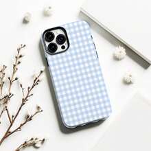 Light Blue Plaid Phone Case, Soft Plaid Striped Pattern Phone Case Compatible With IPhone 17, 16, 15 Plus, 14, 13, 12, 11 Pro Max - Baby Blue - View 4