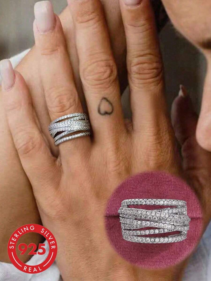 1 pieza Anillo de cruz vintage de múltiples capas, de plata de ley 925, regalo de joyería elegante para mujeres en el Día de San Valentín