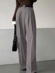 Classic And Versatile Suit Trousers, With A Straight Cut And Wide Legs. - Màu Xám nhạt - Xem 1