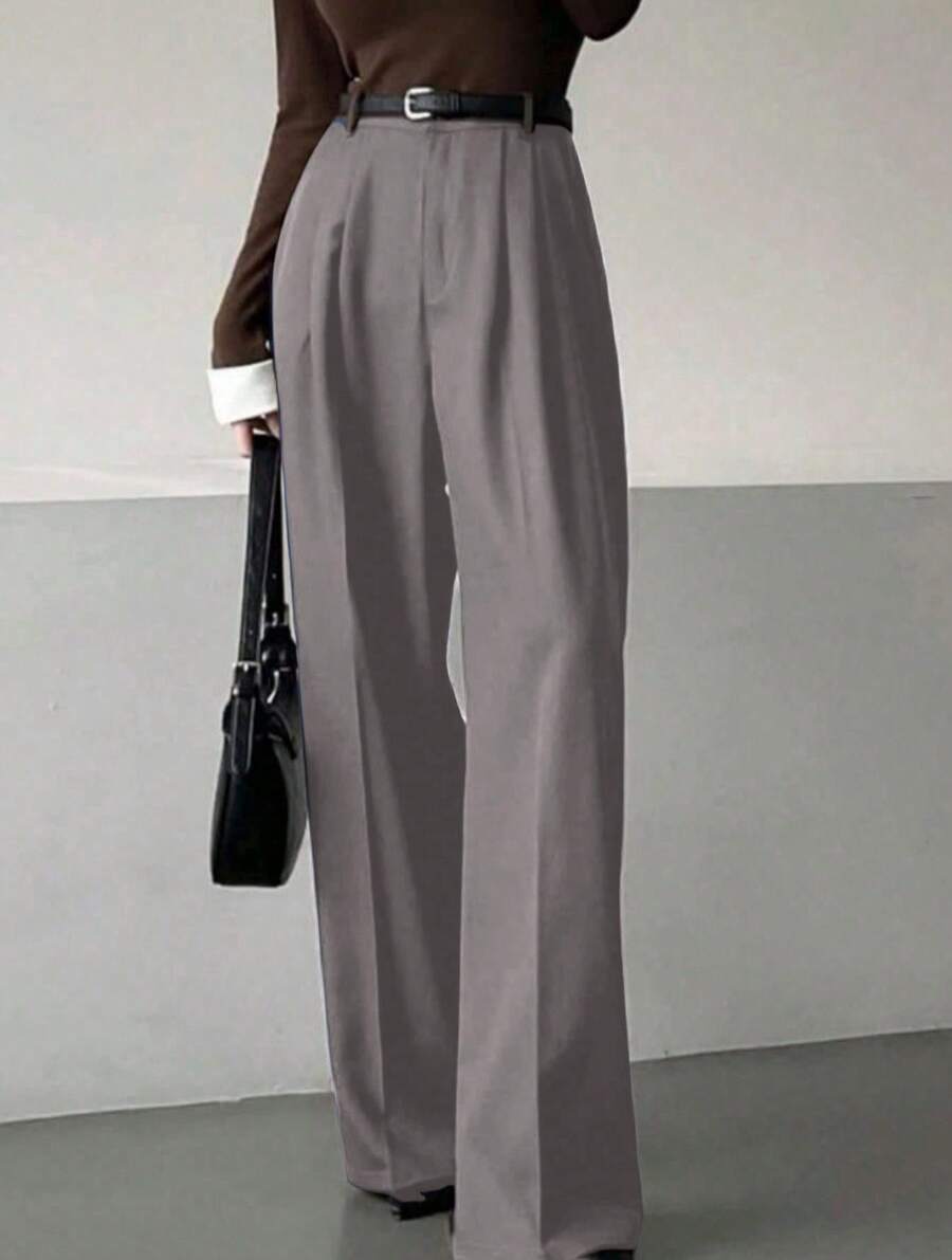 Classic And Versatile Suit Trousers, With A Straight Cut And Wide Legs. - Màu Xám nhạt - Xem 1
