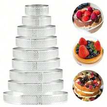 Vòng khuôn tart đục lỗ 5/6/7/8/9/10cm, vòng khuôn tart tròn chống dính bằng thép không gỉ 304, vòng khuôn bánh mousse, vòng khuôn bánh crumpet kim loại, khuôn bánh ngọt hình tròn, khuôn tartlet - Nhiều màu - Xem 1