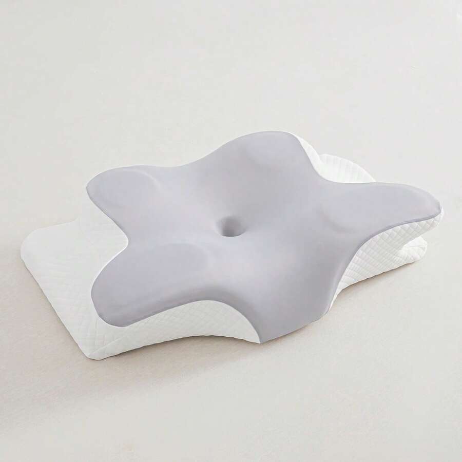 Almohada de cuello con forma de cuerno de buey de espuma de memoria con funda, almohada de cuerno de buey de buen soporte, almohada de avión, almohada de mariposa - Gris - Ver 1