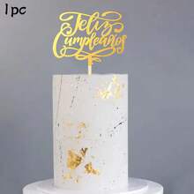 3个/1个金色亚克力生日蛋糕装饰插牌，西班牙语“生日快乐”生日派对装饰 - 彩色 - 查看 9