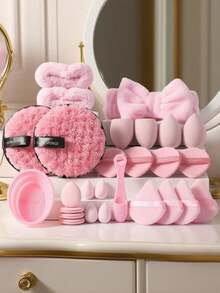 27件套化妆工具套装，包括：4个化妆海绵+4个迷你化妆海绵+4个三角粉扑+4个迷你气垫粉扑+1个发圈+2个手碗挂绳+1个化妆刷清洁工具+2个洁面海绵+4个气垫粉扑+1个洗鼻刷 - 彩色 - 查看 13