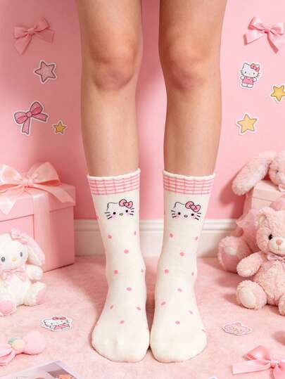 SANRIO 5双可爱猫咪卡通纯色中筒袜（女士款）