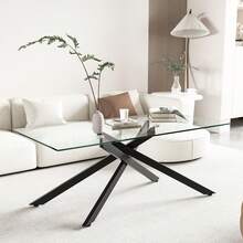 Rectangular Coffee Table Made Of Tempered Glass, Black, With Turned Metal Legs, Modern Living Room Table, Black - 46 Cm High X 120 Cm Wide X 60 Cm Deep. - Black - View 2