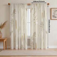 2 PIEZAS Cortinas opacas con patrón de hierba natural, cortinas de dormitorio bohemio beige, cortinas para sala de estar, 52"Ancho * 84"Largo - Multicolor - Ver 1