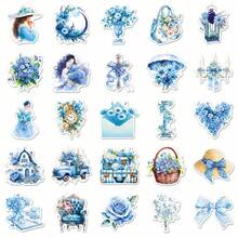 50pcs Blue Garden Cartoon Aesthetic Doodle Stickers, Decorative For Planner, Skateboard, Guitar, Water Bottle, Creative Graffiti Stickers - 50 Blue Gardens - 1947 - View 4
