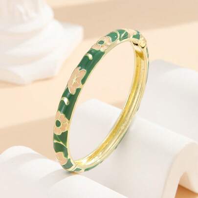 1 chiếc vòng tay thời trang cổ điển mạ vàng, họa tiết hoa sao, men cloisonne, trang sức dành cho nữ và bé gái.