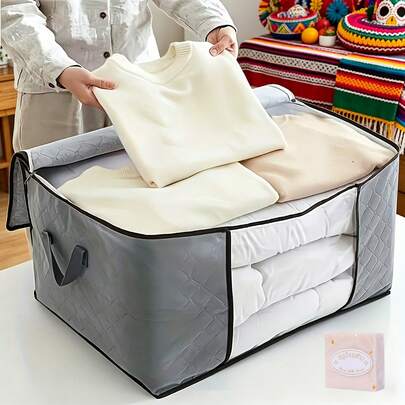 Bolsa de almacenamiento extragrande con asas, plegable: bolsa organizadora portátil para ropa y edredones con ventana, fabricada en fibra de poliéster resistente, ideal para organizar edredones y ropa. También apta para organizar y guardar edredones de plumas, con protección antipolvo. Bolsa de almacenamiento para fundas de edredón de tela no tejida, gruesa y de gran capacidad. Bolsa organizadora, bolsa de embalaje para mudanzas y almacenamiento de ropa, y bolsa para empacar equipaje.