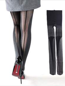 1双280D春秋新款中厚无缝连裤袜，时尚百搭，竖条纹粗细不一，打造纤细性感造型。女士丝袜。 - 彩色 - 查看 1