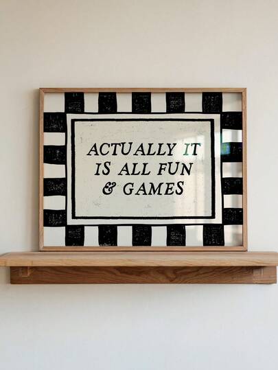 1pc, Canvas Wall Art, Framed Wall Decor, "It's All Just A Game," Fun Quote Wall Decor, Eye-Catching Typography Posters, Stylish Quote Prints, Black-And-White Checkered Art, Home Decor, Room Decor Aesthetics, Apartment Decor, Bedroom Decor, Living Room Decor, Best Gifts For Friends, Housewarming Gifts, Mother's Day Decor, Father's Day Posters, Wedding Gifts, School Posters