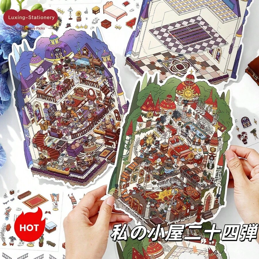Infeelme Ma Petite Maison Série 24.0 24e Scène Château Miniature Infeel Paysage Autocollant Grand, Grand Autocollant 3D Scène Agrafeuse, Récompenses, Décorations, Cadeaux de Rentrée Scolaire et Cadeaux pour Étudiants, Décoration de Bureau/École, Fournitures de Scrapbooking, Papeterie, Autocollants Amusants pour Fournitures de Scrapbooking Kindle