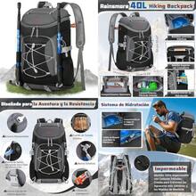 RAINSMORE Mochila de Senderismo Plegable para Mujer Hombre Mochila Camping 40 Litros Mochilas para Escalar Impermeable - Negro y gris - Ver 1