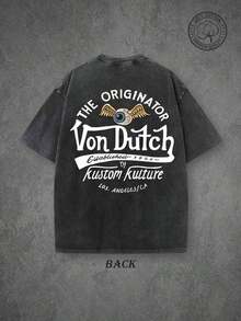 The Originator Vons Dutchs Kustom Kulture 1929 Retro Washed T-Shirt, Double-Sided Print, Premium Pure Cotton Casual Streetwear, Perfect Gift - 黑色 - 查看 2
