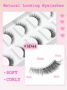 NAIJEMA 5对蓬松3D水貂毛假睫毛，猫眼造型，自然轻盈，柔软卷翘，浓密型假睫毛，延长睫毛，放大双眼，打造魅惑妆容，适合派对、日常佩戴，可重复使用 - 黑色 - 查看 3