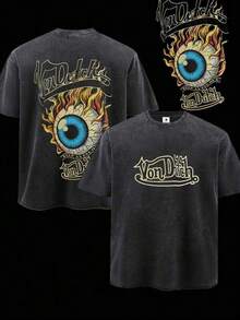 T Shirt Print ,Graphic-Cotton Tees Size Plus, Cartoon Round Neck Short Sleeve, Men Black Washed Streetwear Brand Street Style 100 Percent Cotton T Shirt Eye And Flame Graphic With Vons Dutchs Text Casual Wear For Everyday Outfits Front And Back Print Vintage Heavyweight Tee Perfect Gift Loose Comfortable Breathable Machine Washable Fabric Hip Hop Cool Fashion Drippy Clothes Y2K ,Y2K,Oversized Shirt Men,With Shirt,Summer Tops,Shirt Suitable - màu đen - Xem 7
