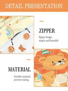 2 PIEZAS Juego de ropa de cama para niños pequeños, Juego de funda nórdica con diseño de león lindo para cumpleaños, lavable a máquina, para cuna de bebé, regalo para fiestas, (sin relleno), Funda de almohada de 40x60cm 1 cara y 1 funda de edredón de 1 cara, 100% poliéster - Multicolor - Ver 5