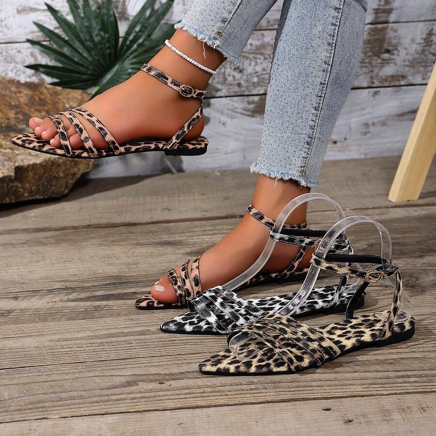 Sandalias de dedo planas de punta puntiaguda de unicolor para mujer, sandalias de moda casual para uso al aire libre en verano