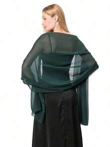 Chiffon Shawl Scarf, Suitable For Brides, Weddings, Formal Dresses And Special Occasions - 墨綠色 - 查看 7