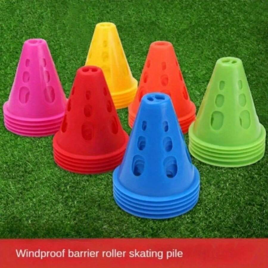 10pcs Hollow Windproof Mini Roller Skating Barriers, Marker Cones, Obstacle Cones, Football/Basketball Training Equipment, Thick Durable Roller Skating Obstacle Poles, Professional Training Use - Multicolor - View 1
