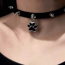 Punk Subculture Bone Rivet Choker Collar, Pure Desire Style Rebellious Puppy Punk Necklace - 項圈[柳釘爪印吊墜] - 查看 6