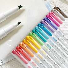 15 Color Fluorescent Pen Set Soft Water Double Headed Mark Pen Marking Note Number Pen Drawing Notebook Diary Student Stationery Office Supplies School Supplies, Student Supplies(Random Style) - Multicolor - View 1