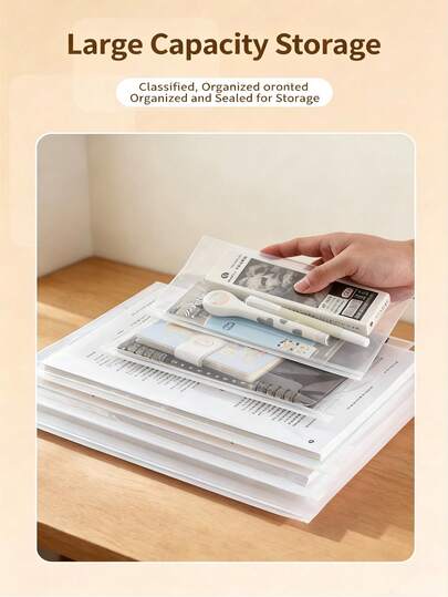 Pack Of 10 A4 Clear Document Pouches: Waterproof, Freeze-Resistant, Crack-Resistant, Portable, And Minimalist Storage Pouches For Office And School Use. Ideal For School, Homework, And Office Organization. Clear Design.