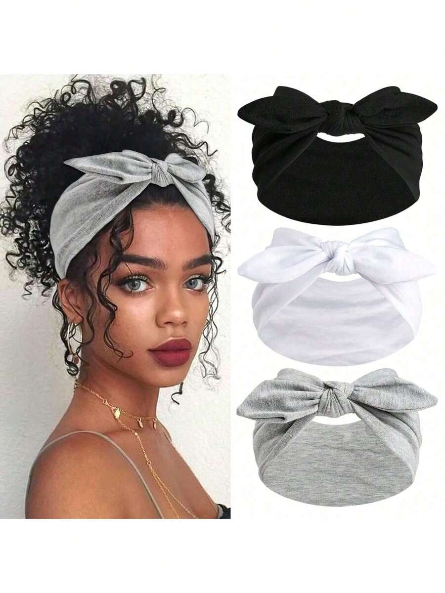 1pc Women Bow Rabbit Ear Headbands, Boho Style Extra Wide Cute Rabbit Ear Knotted Headbands, Halloween Headpiece, Fall, Women Headwrap, Elastic Solid Bow Hair Accessories, Suitable For Fitness/Yoga/Sports/Outdoor, Solid Color Casual Headbands, All Season Summer Beach Hair Bands,Travel,Birthday - Multicolor - View 1