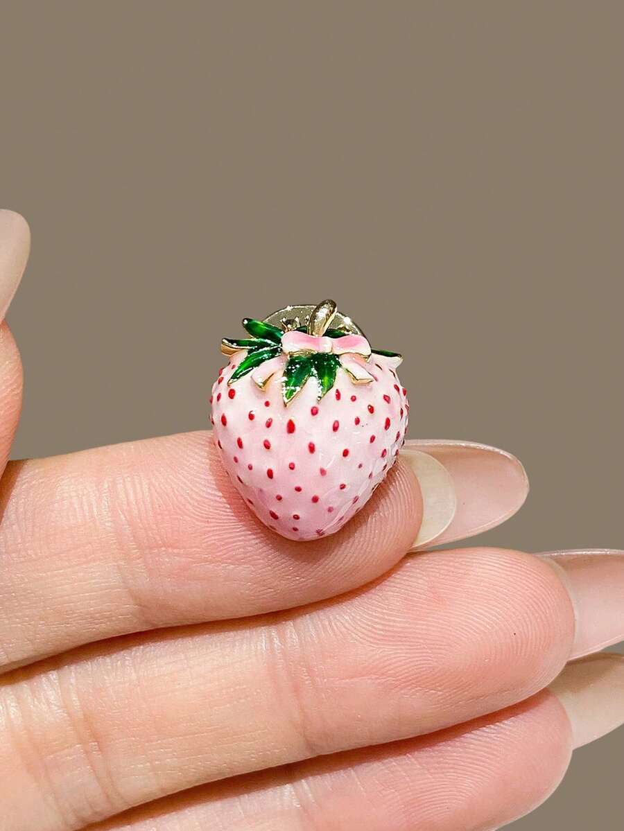 1pc Fashionable Cute Alloy Enamel Strawberry Brooch - Multicolor - View 1