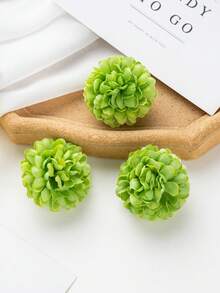 10个/套人造绣球花头，乒乓球菊花，DIY婚礼回礼盒装饰，花环材料，家居礼品，新娘伴娘腕花用品 - 綠色 - 查看 2