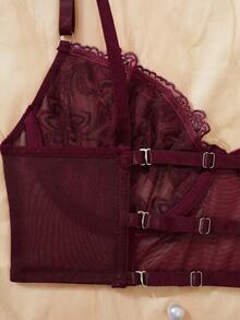 Romantic Sexy Purple Floral Embroidery Patchwork Underwire Bra, Lingerie For Women - Red Violet - View 5